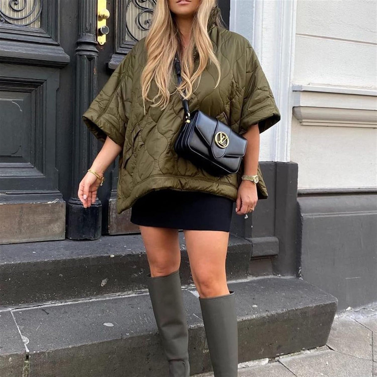 Women's Oversized Quilted Cape Jacket