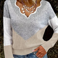Women's Colorblock V-Neck Pullover Sweater - Khaki