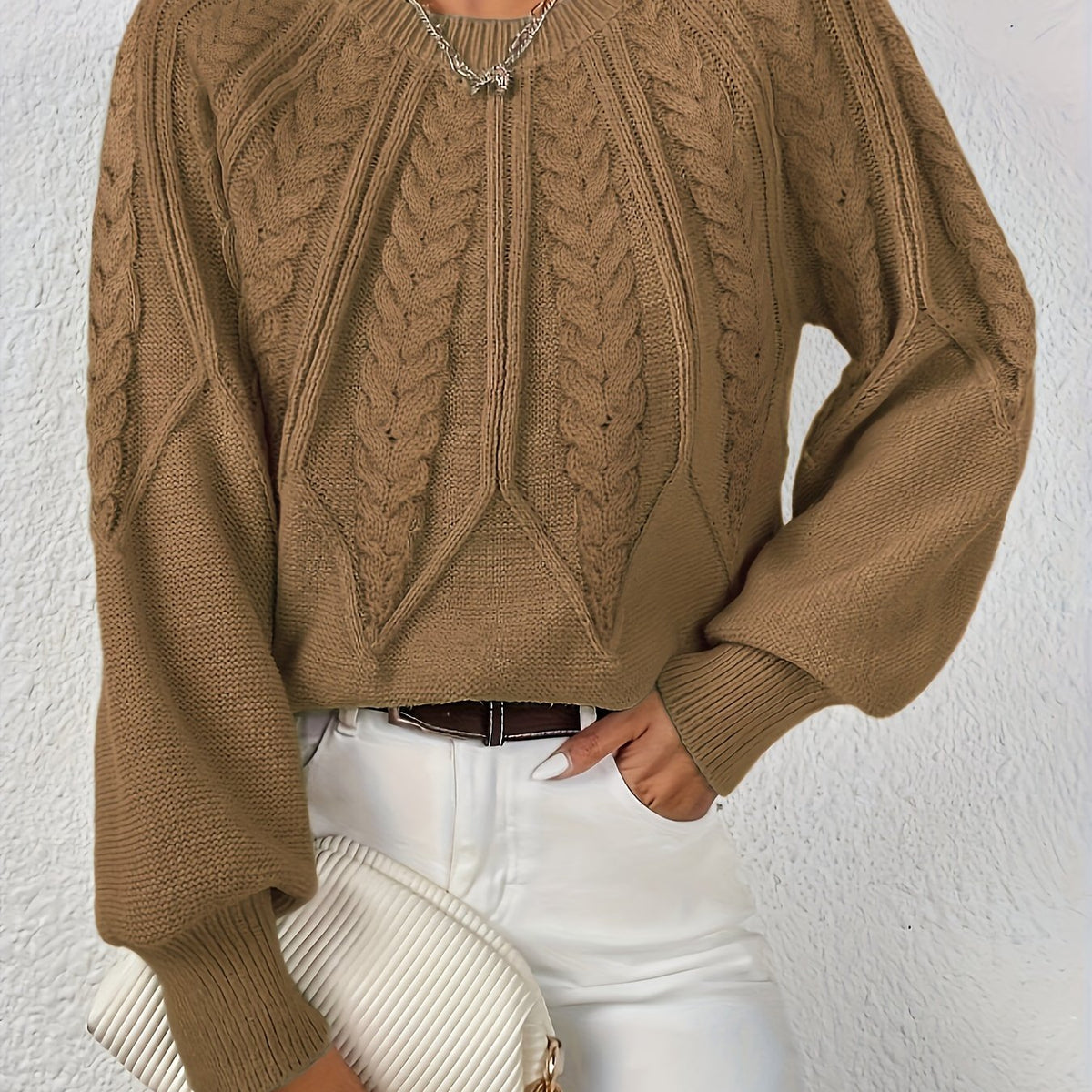 Women's Cable-Knit Lantern Sleeve Sweater