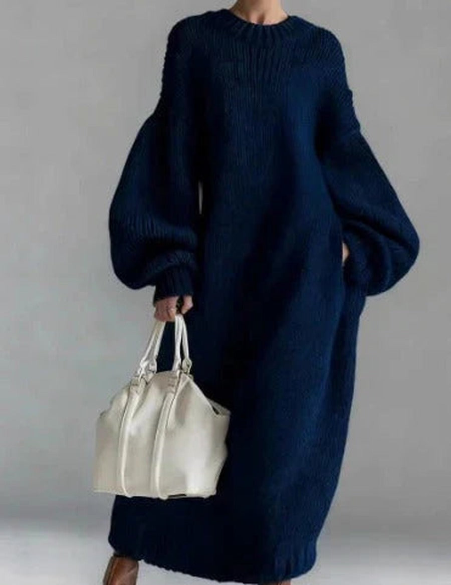 Women's Oversized Chunky Knit Sweater Maxi Dress - Navy Blue
