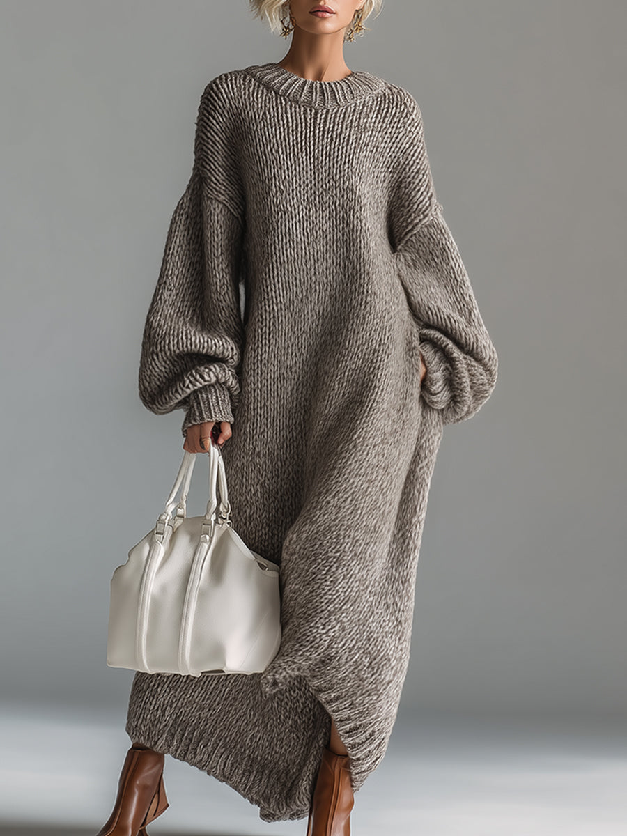 Women's Oversized Chunky Knit Sweater Maxi Dress