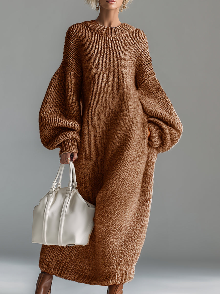 Women's Oversized Chunky Knit Sweater Maxi Dress