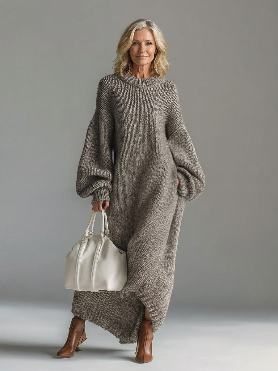 Women's Oversized Chunky Knit Sweater Maxi Dress