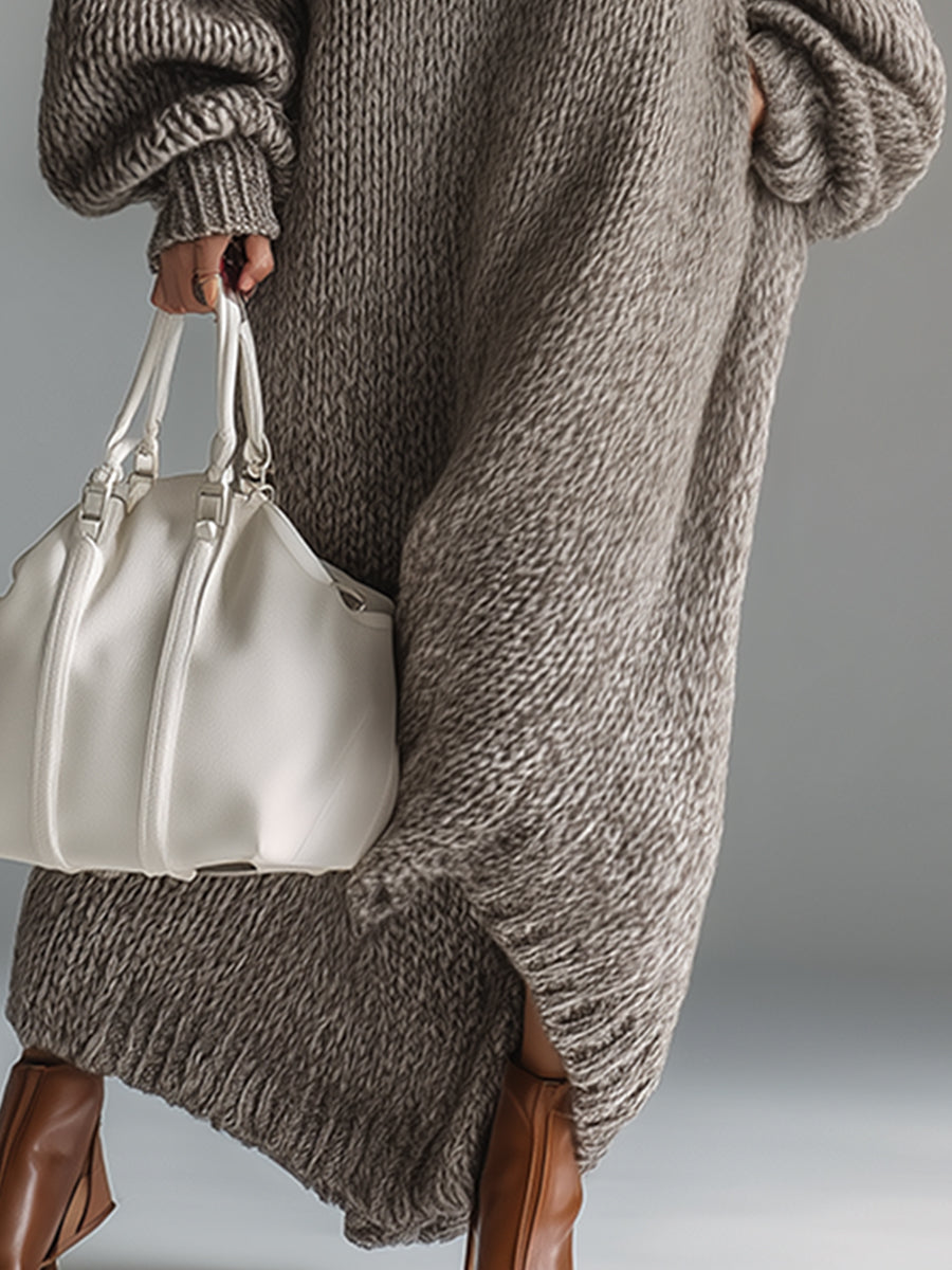 Women's Oversized Chunky Knit Sweater Maxi Dress