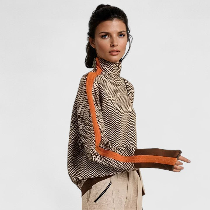 Women’s High Collar Striped Sweater