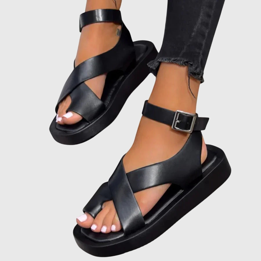Women's Gladiator Orthopedic Sandals with Adjustable Straps - Black