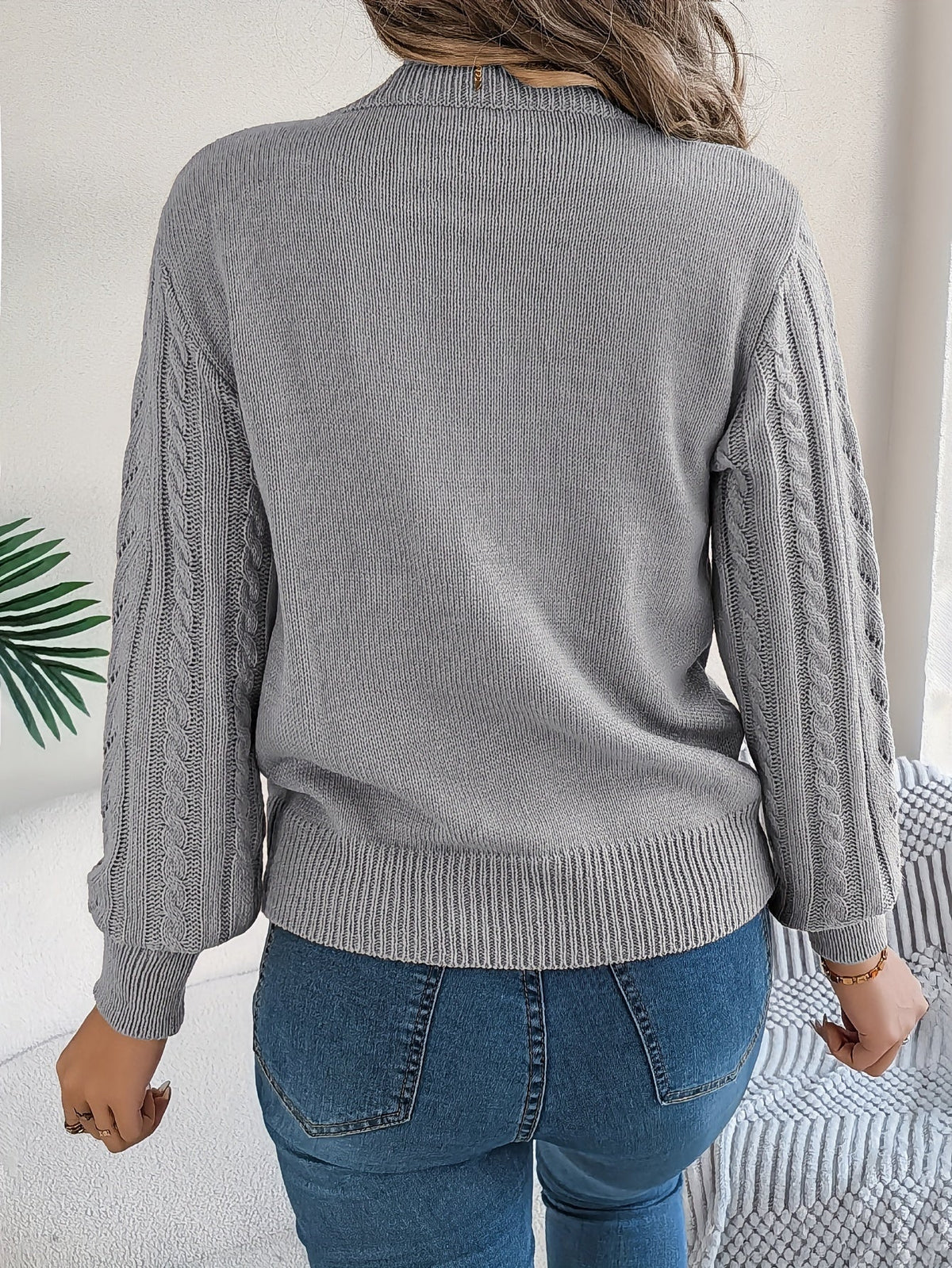 Women's Cable-Knit Openwork Round-Neck Sweater