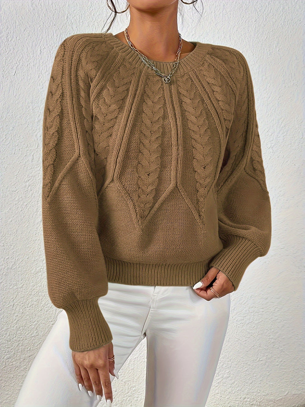 Women's Cable-Knit Lantern Sleeve Sweater