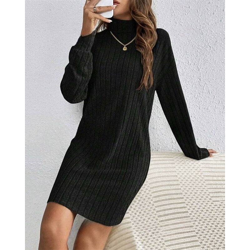 Women's Ribbed High-Neck Sweater Dress