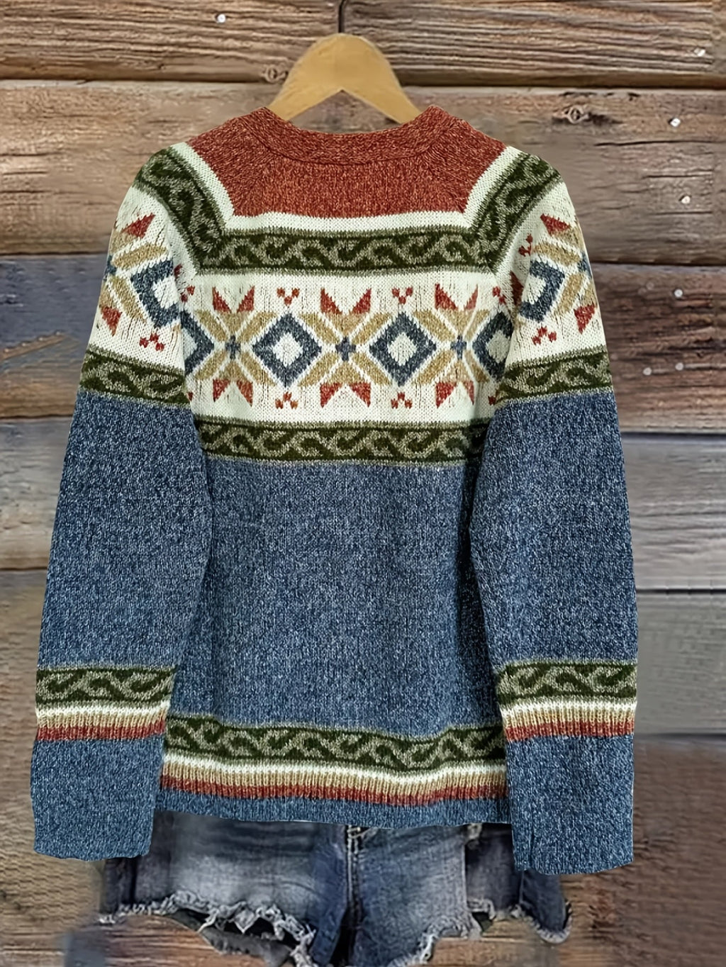 Women's Geometric Yoke Button-Front Cardigan