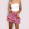 Women's Tiered Mini Skirt - Dark Pink