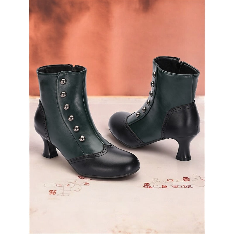 Women's Vintage Two-Tone Button Detail Ankle Boots