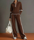 Women's Half-Zip Stretch Wide-Leg Lounge Set - Dark Brown