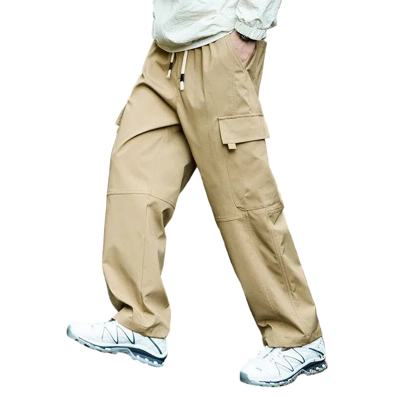 Men's Water-Resistant Straight-Leg Hiking Cargo Trousers - Khaki