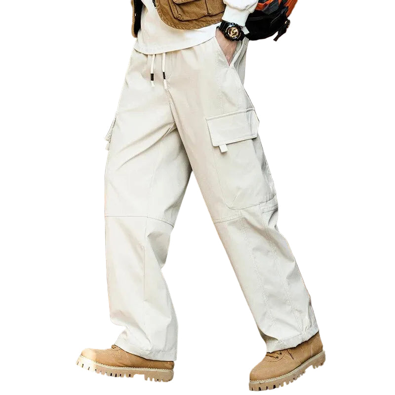 Men's Water-Resistant Straight-Leg Hiking Cargo Trousers - White
