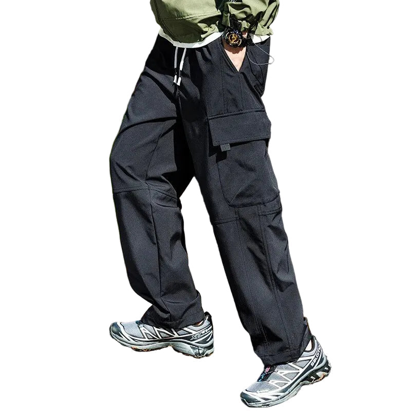 Men's Water-Resistant Straight-Leg Hiking Cargo Trousers - Black
