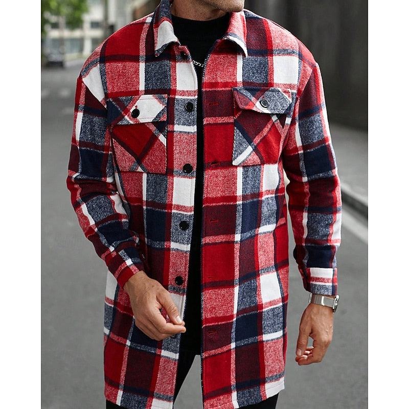 Women's Checked Overshirt Shirt Jacket with Chest Pockets