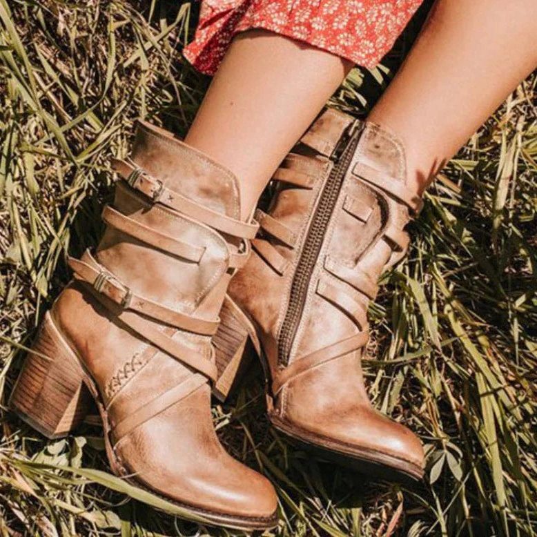 Women's Suede Buckle-Strap Block Heel Ankle Boots