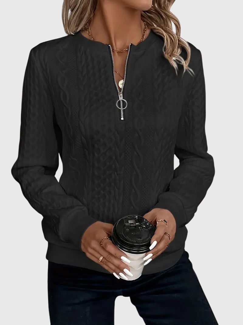 Women's Cable-Knit Zip-Up Sweater with Three-Quarter Sleeves