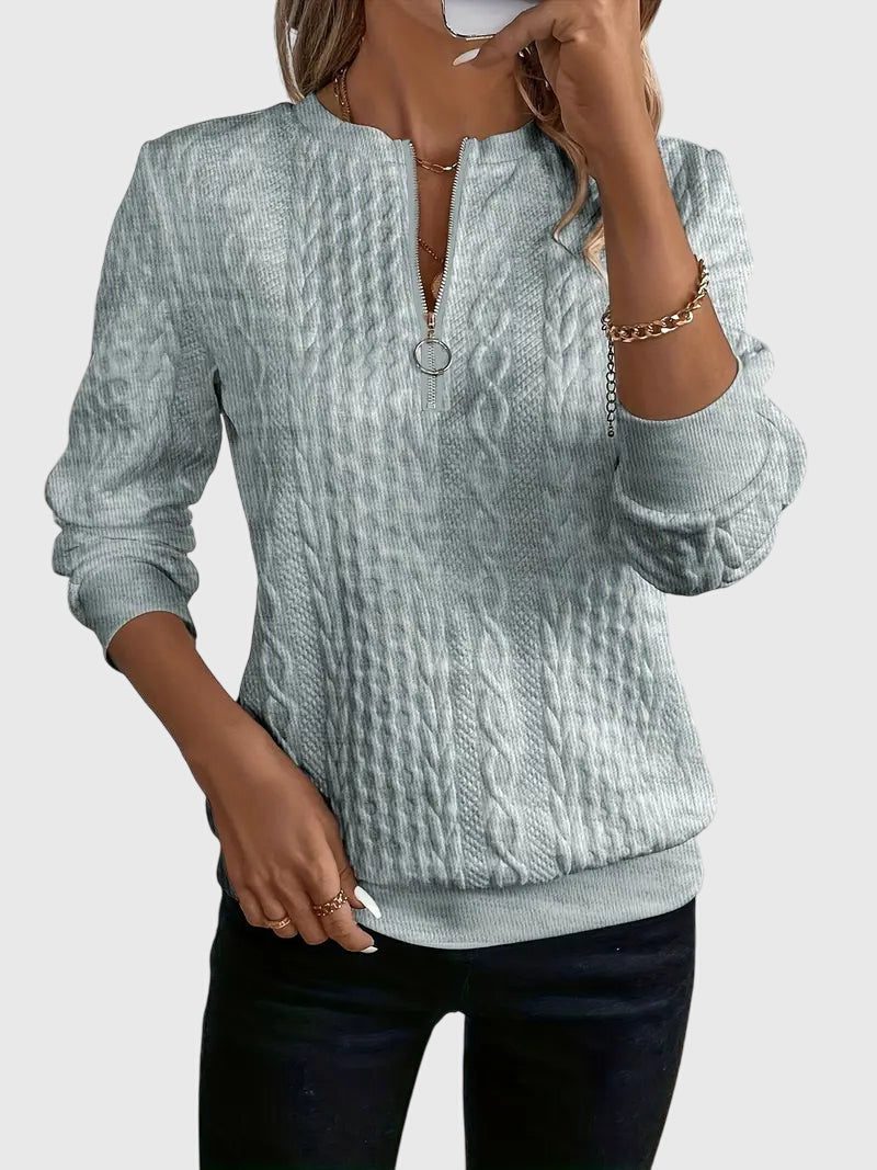 Women's Cable-Knit Zip-Up Sweater with Three-Quarter Sleeves