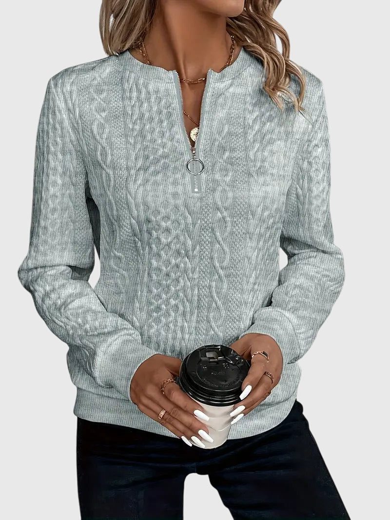 Women's Cable-Knit Zip-Up Sweater with Three-Quarter Sleeves