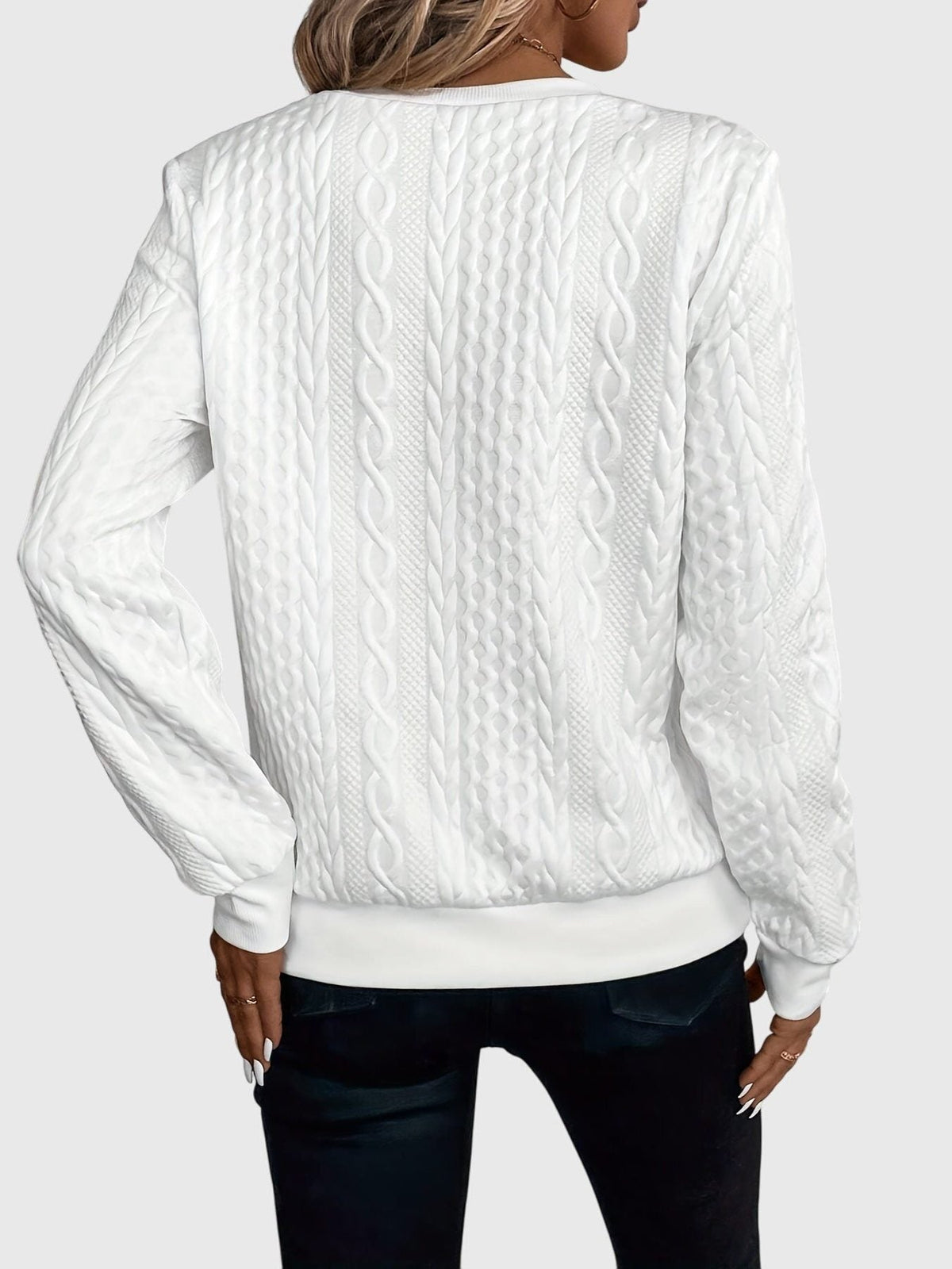 Women's Cable-Knit Zip-Up Sweater with Three-Quarter Sleeves