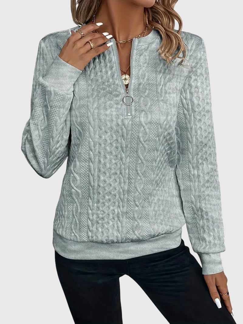 Women's Cable-Knit Zip-Up Sweater with Three-Quarter Sleeves