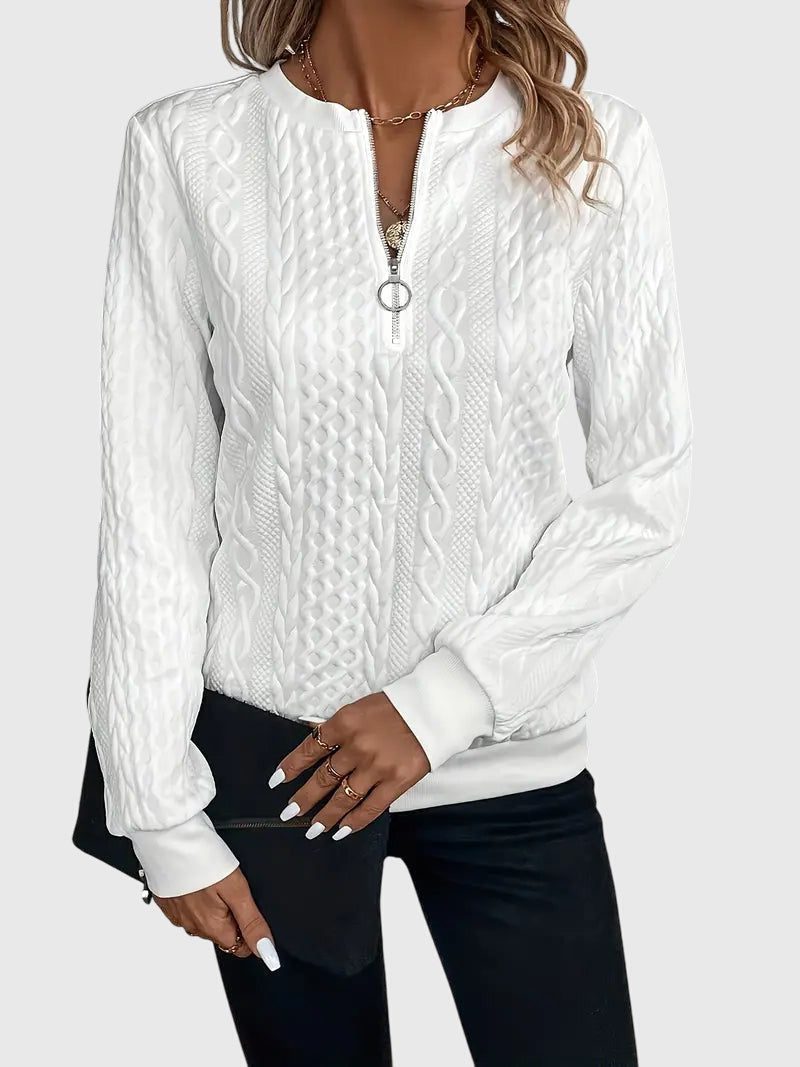 Women's Cable-Knit Zip-Up Sweater with Three-Quarter Sleeves