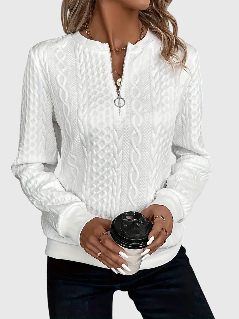 Women's Cable-Knit Zip-Up Sweater with Three-Quarter Sleeves
