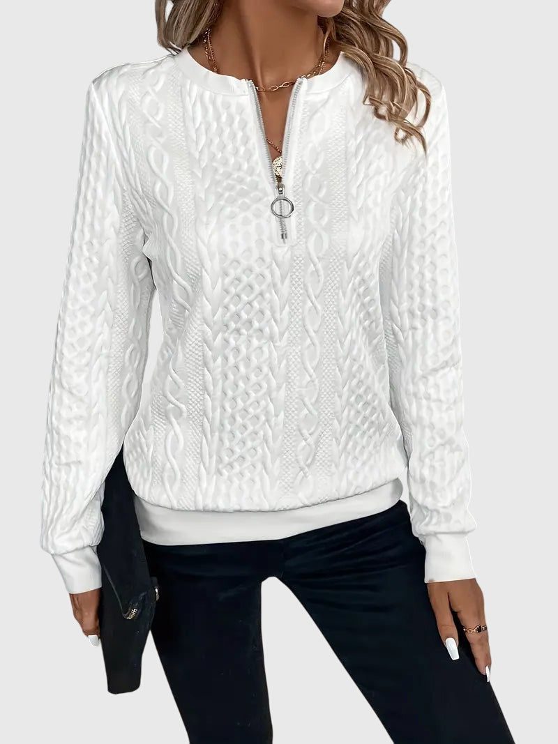 Women's Cable-Knit Zip-Up Sweater with Three-Quarter Sleeves