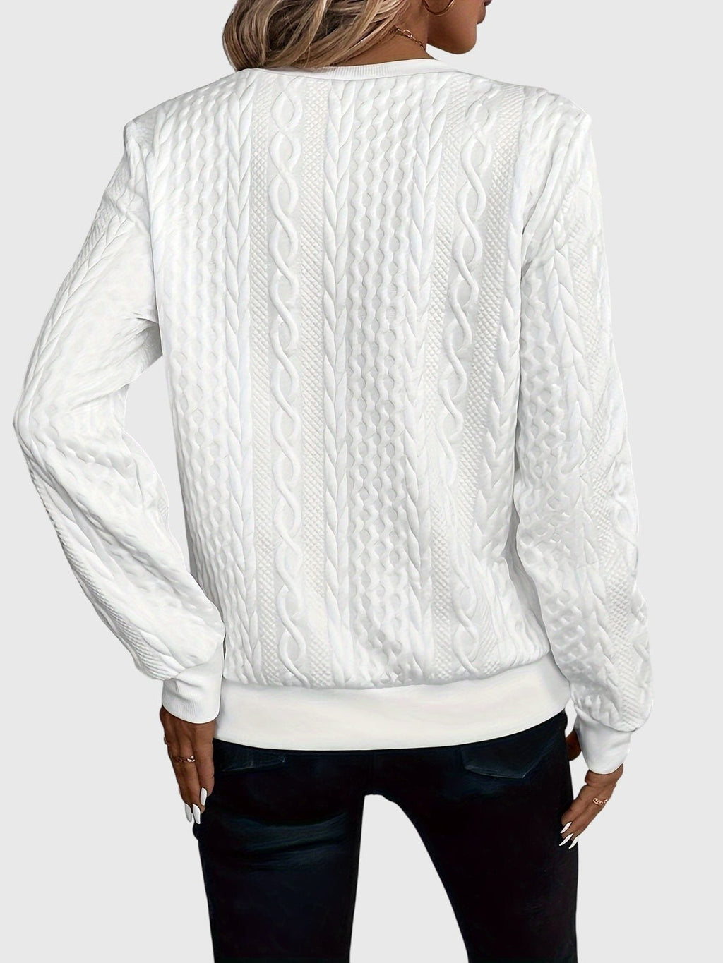 Women's Cable-Knit Zip-Up Sweater with Three-Quarter Sleeves
