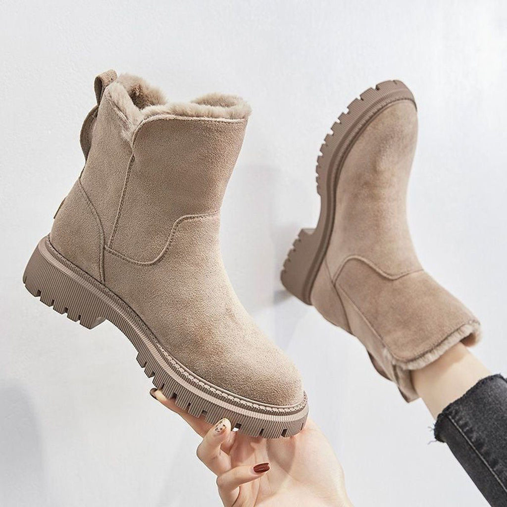 Women's Suede Slip-On Ankle Boots with Fleece Lining