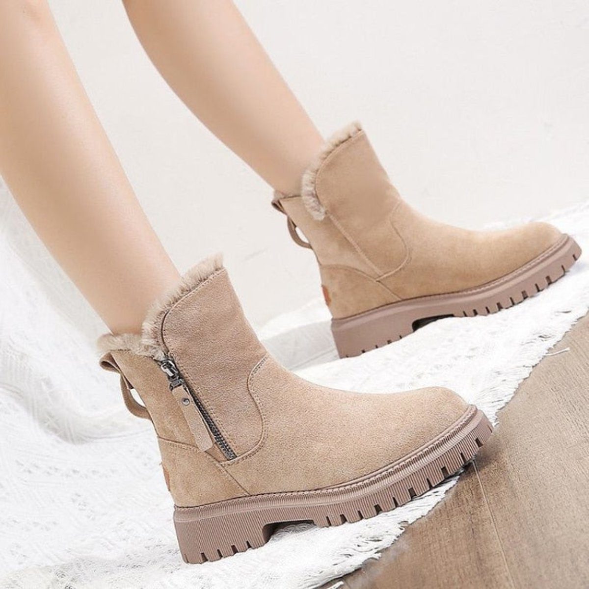 Women's Suede Slip-On Ankle Boots with Fleece Lining