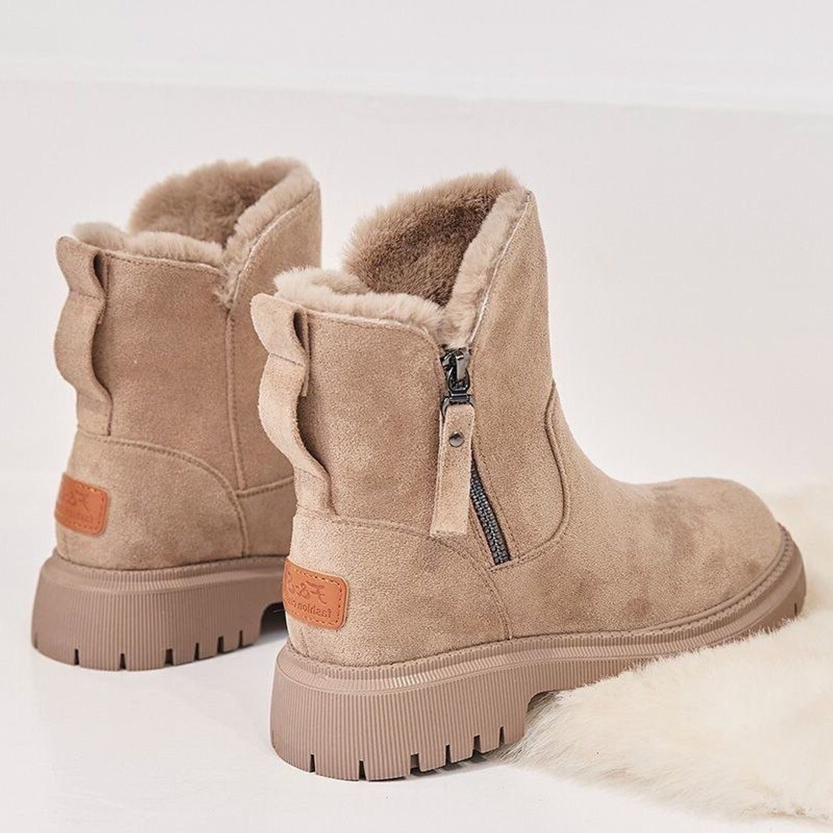 Women's Suede Slip-On Ankle Boots with Fleece Lining