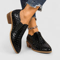 Women's Crocodile-Embossed Block Heel Loafers - Black