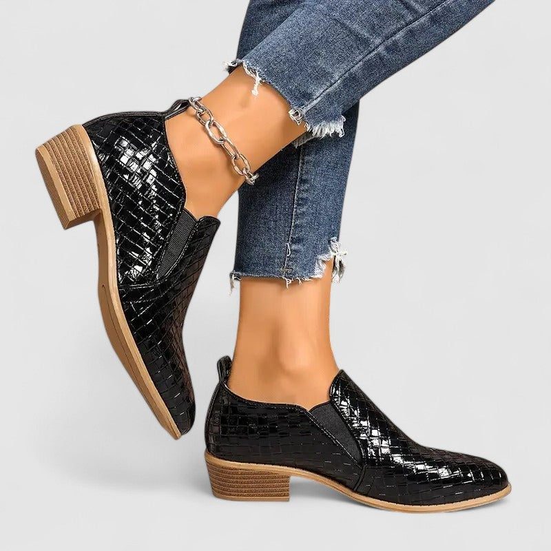 Women's Crocodile-Embossed Block Heel Loafers