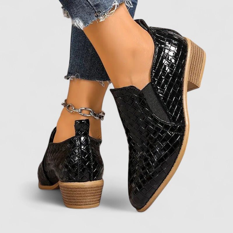 Women's Crocodile-Embossed Block Heel Loafers