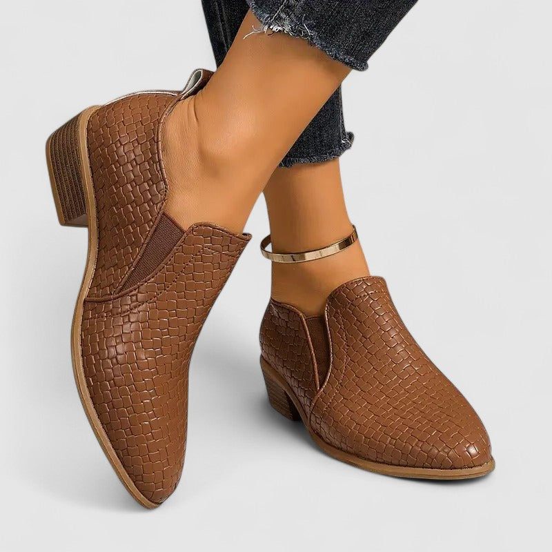 Women's Crocodile-Embossed Block Heel Loafers - Brown