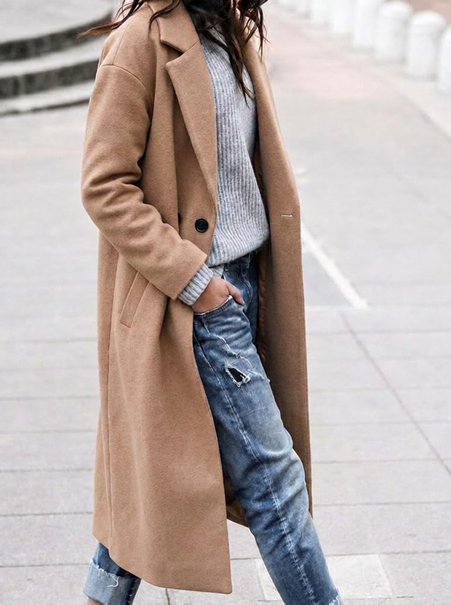 Women’s Oversized Lapel Button-Up Coat