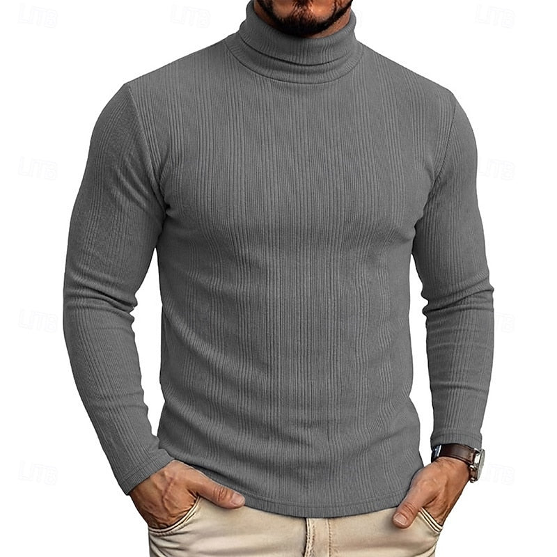 Men's Ribbed Texture Slim Fit Turtleneck Sweater