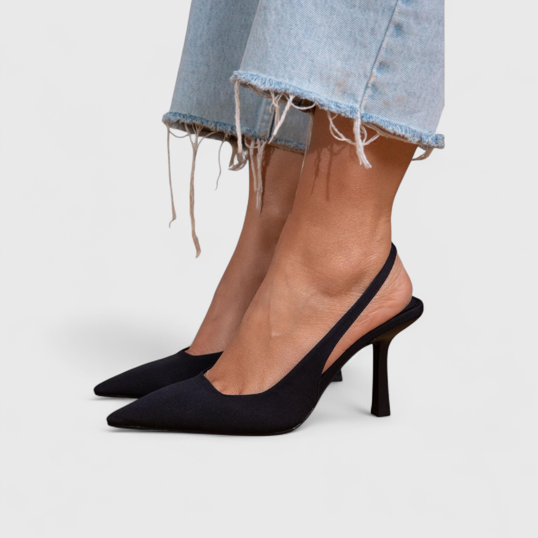 Women's Orthopedic Pointed-Toe Heels - Black Satin