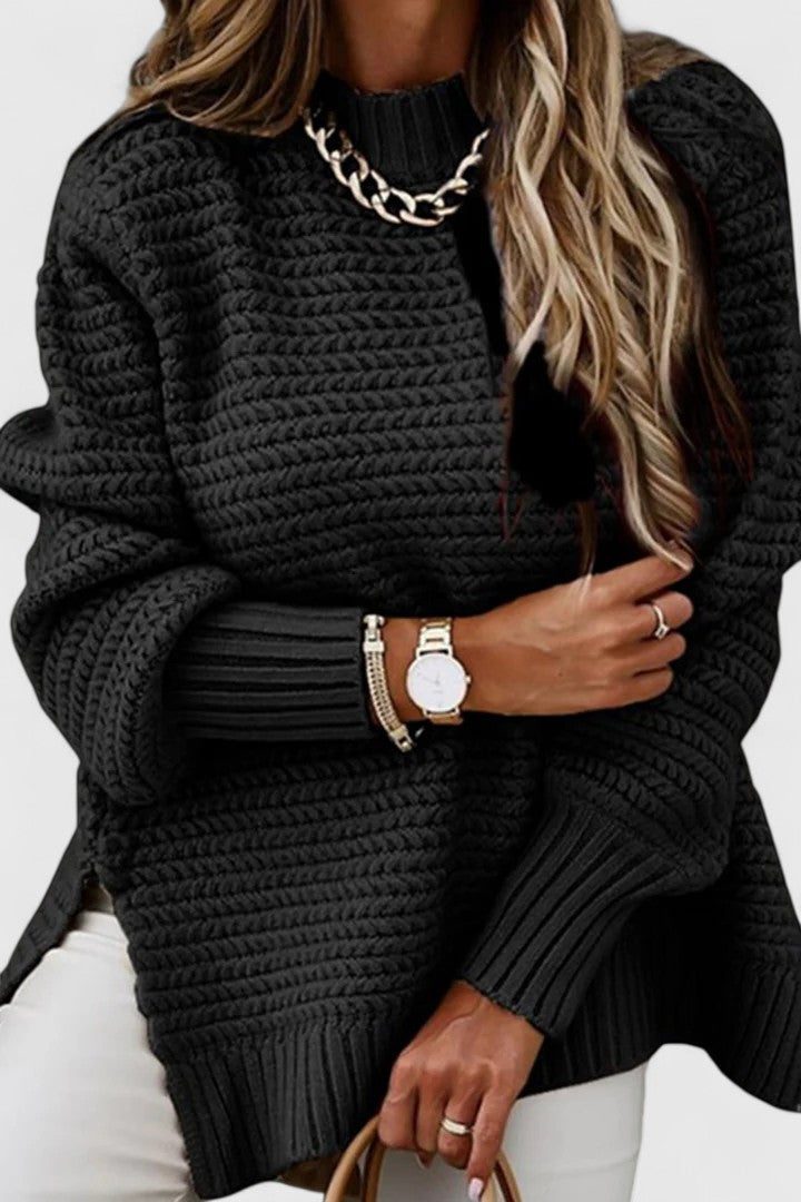 Women's Ribbed Knit Sweater Set - Black