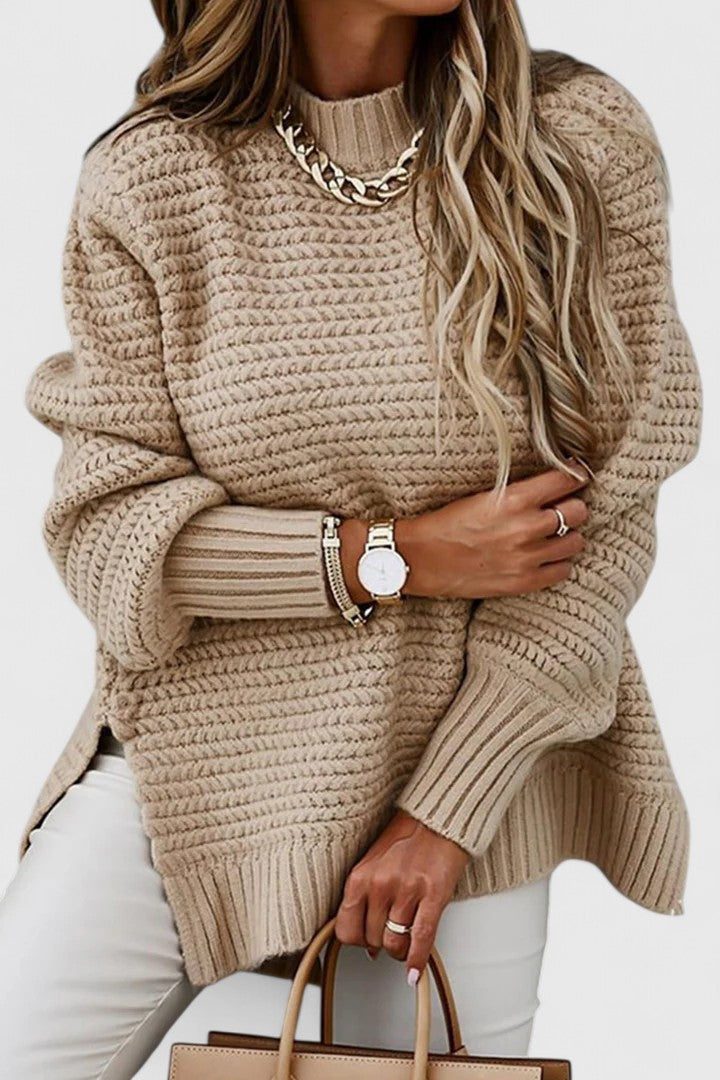 Women's Ribbed Knit Sweater Set - Apricot