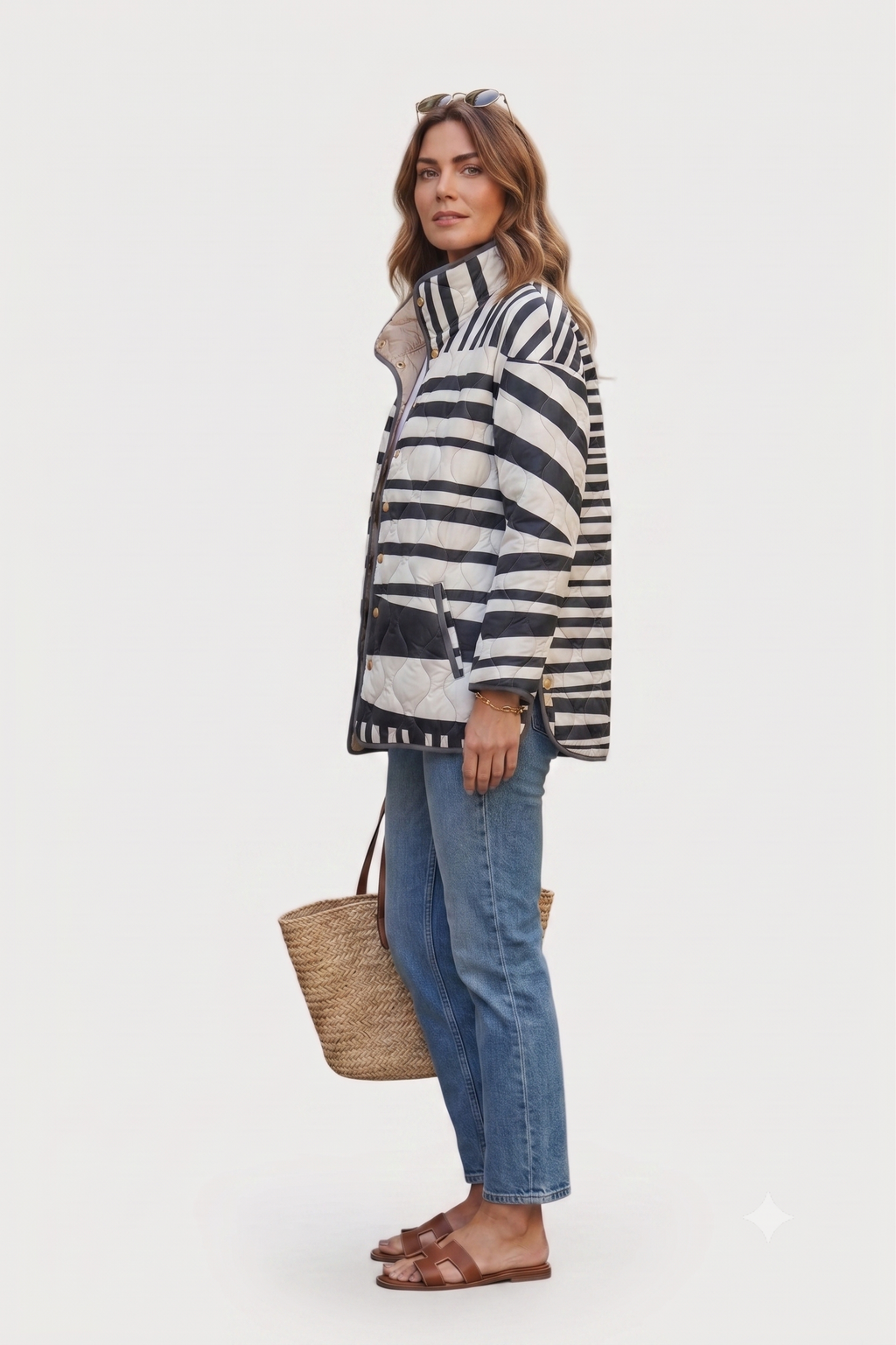 Women's Striped Quilted Puffer Jacket
