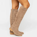Women's Suede Knee-High Boots - Beige