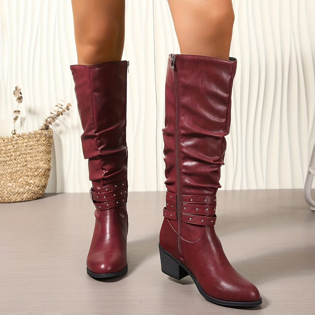 Women's Slouch Knee High Boots with Buckle