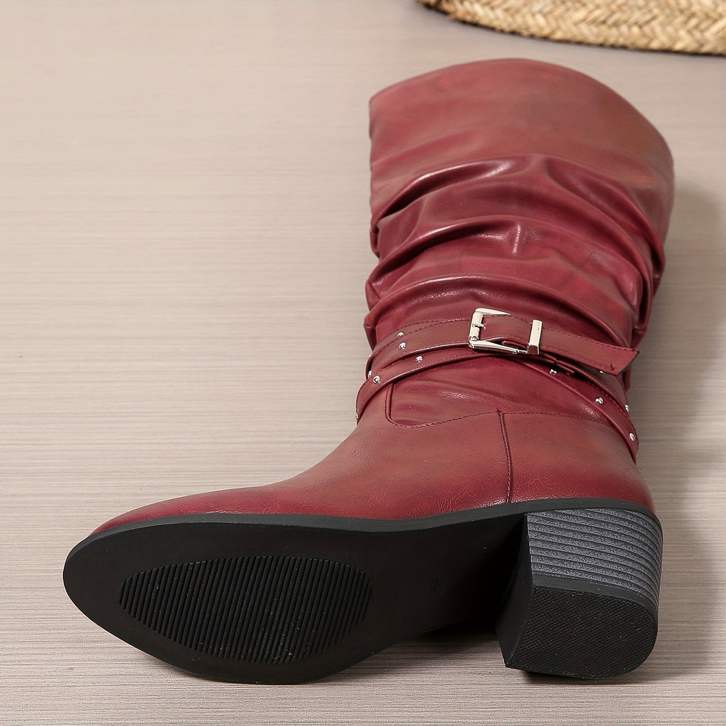 Women's Slouch Knee High Boots with Buckle