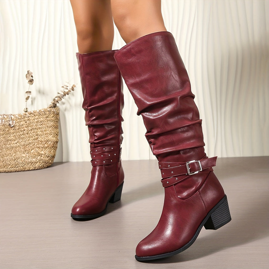 Women's Slouch Knee High Boots with Buckle