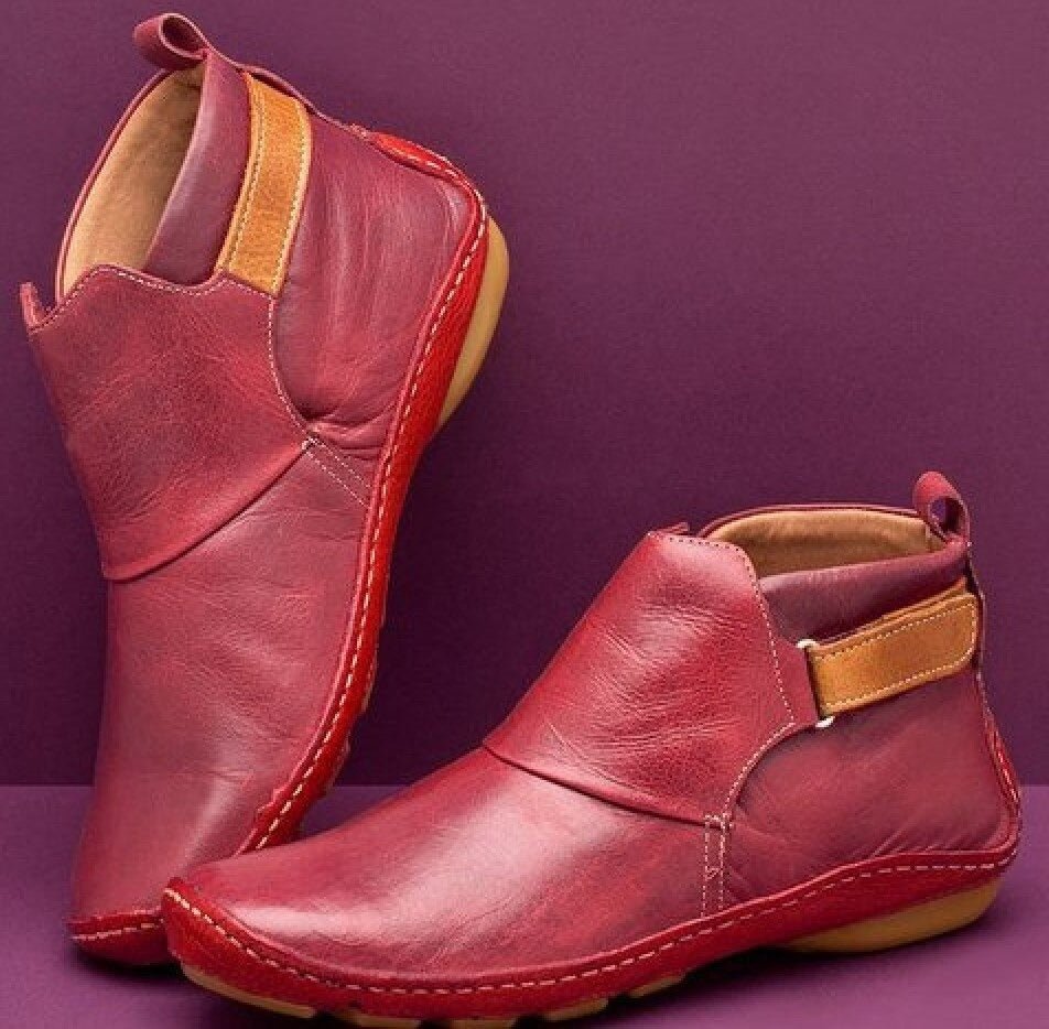 Women's Leather Ankle Boots with Adjustable Strap