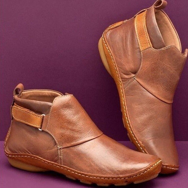 Women's Leather Ankle Boots with Adjustable Strap